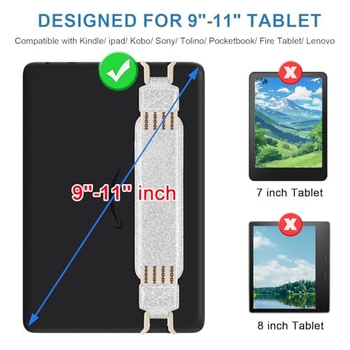 HoYiXi Universal Soft Elastic Hand Strap for 9-11'' eReaders & Fire Tablet, Compatible with Fire HD 10/iPad 9.7 /iPad Mini/Galaxy Tab A8 A9/Huawei,Hand Strap Finger Grip Holder,Silver glitter — view 2