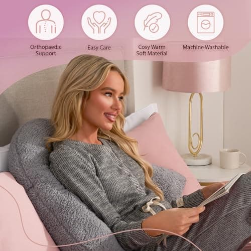 OHS V Pillow Teddy Fleece Grey, Support Pillow for Sleeping Relaxing Super Soft Warm Comfy Pillow Cuddle Cushion Orthopaedic V Shape for Bed Sofa, 80 x 60 x 25cm — view 2