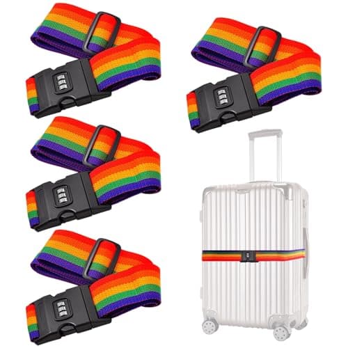 4pcs Luggage Straps, Heavy Duty Lockable suitcase straps, Adjustable Luggage Straps for Suitcases with Lock,Travel strap belt(COLOR:iridescent)