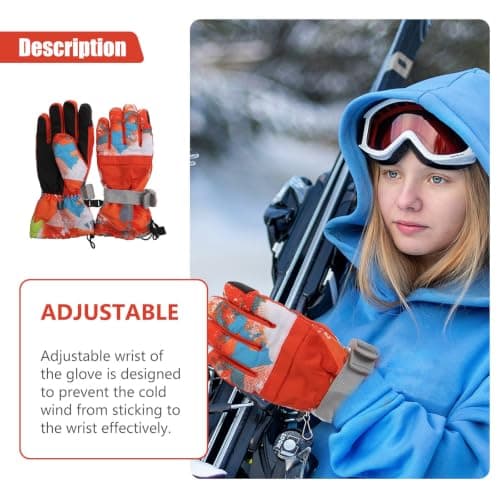 SEWACC Wind Proof Ski Gloves for Winter, Orange Polyester Cotton Warmth — view 3