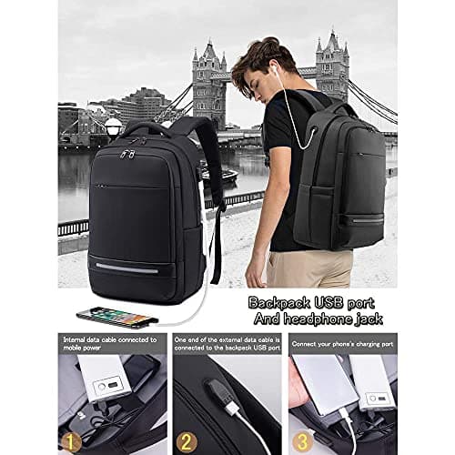 Vodlbov Laptop Backpack, 17 Inch Waterproof Business Travel Work Computer Rucksack Bag with USB Charging Port,Anti-Theft College School Bag,Black — view 4