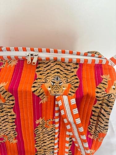 Tiger Print Orange Quilted Cotton Duffel Bag for Women – Spacious Travel, Gym & Weekend Bag with Strong Straps and Lightweight Design — view 4