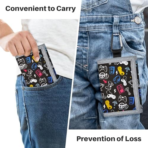 CenviaLuxy Boys Wallet for Teenagers, Trifold Kids Wallet for Boys with Lanyard and Carabiner, Coin Pocket, Card Holder, Keychain Holder, Zipper Kids Purse for Teen Boys Birthday Gifts (Game Console) — view 5
