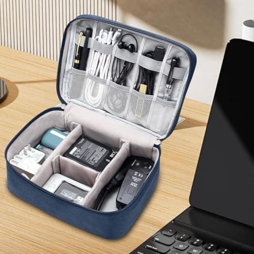 Megcdtr Electronic Organizer, Travel Cable Organiser Bag, Universal Carry Travel Gadget Bag, Waterproof Electronics Accessories Storage Case for iPad Cables Chargers Hard Drive Power Bank (Navy) — view 6
