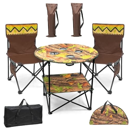Crystals 3PCs Folding Camping Set – Portable Camping Table with 2 Chairs, Lightweight Picnic Table & Chairs for Adults – Ideal for Outdoor Camping, Picnic, Garden, Beach & Indoor Use