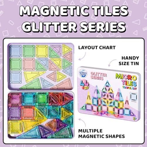 Science Kidz 44-Piece Glitter Series Mini Magnetic Tiles Travel Tin Set — view 2