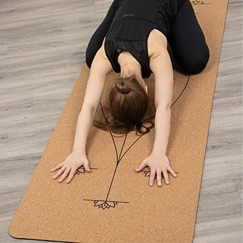 Myga Cork Yoga Mat - Extra Large Exercise Mat with Great Grip for Yoga, Pilates, Stretching and Fitness - Eco-Friendly Natural Cork, ideal for Home & Gym - 205 x 70cm, 6mm Thickness - Alignment — view 3