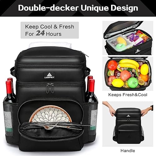 Laripwit Cooler Backpack 54 Cans Insulated Cool Bag Rucksack PU Leather Leak-Proof Picnic Backpack for Men Women - Perfect Large Tactical Backpack Cooler Bag for Camping, Lunch, Beach, Black — view 4