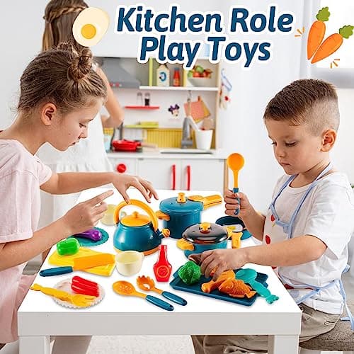 LINFUN KIDS Mud Kitchen Accessories Toy Pots and Pans Play Food Cooking Set — view 6