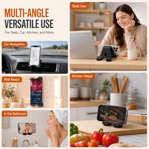 Airplane Phone Holder, Flexible Silicone Cell Phone Stand with Suction Cups & Charging Cutout, Bendable Foldable Portable Travel Essentials for Desk Bed Treadmill, All Phones Tablets, Black 1 Pack — view 4