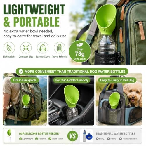 Dog Water Bottle for Walking, Portable Pet Water Bottle for Dogs & Cats, Waters Dispenser for Travel Hiking, Leakproof Silicone Pet Drinking Cup, Universal Plastic Bottles Attachment (Red & Green) — view 3