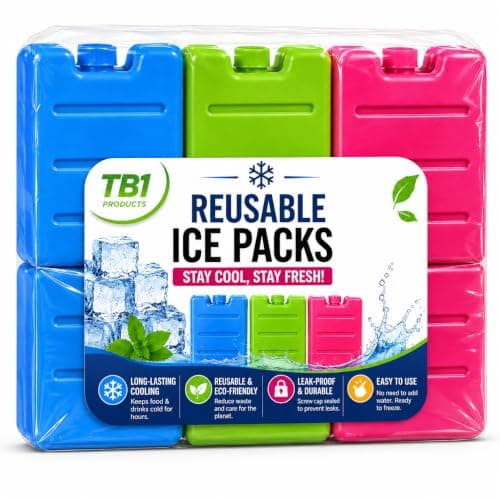 TB1 Products Reusable Ice Packs 6PK, 8cm Freezer Blocks for Cool Bags, Lunch Boxes & Cooler Boxes – Compact Reusable Ice Packs for Camping, Picnics, Beach & Travel