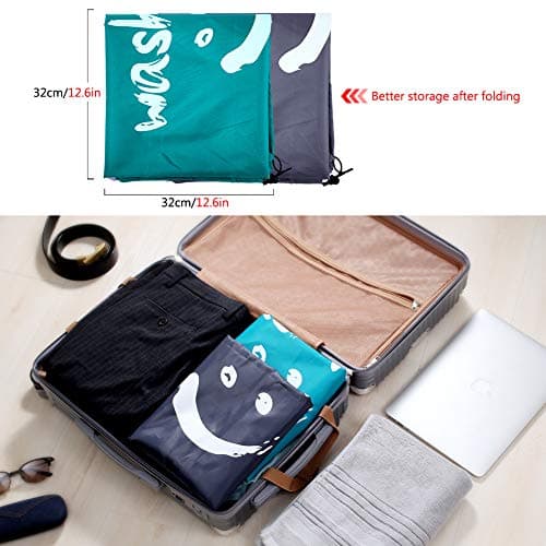 IHOMAGIC Set of 2 Large Foldable Laundry Bag Storage Bag with Nylon Rope 120 g Lightweight Portable Bag for Dirty Clothes 90 L in Bedrooms, Hotels, Dormitories, Travel, Blue+Grey Smile — view 3