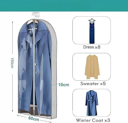 ZSURLUX Dress Bags Covers 60 x 150cm 2Pack, Hanging Dress Storage Bag, Long Garment Bags for Dresses, Long Coat, Grey — view 2