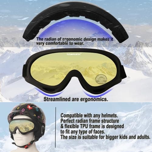 OUTDOORSPARTA 2-Pack Ski Goggles Snow Sports Goggles Snowboarding Goggles Motocycle Glasses for Men Women Youth Kids Boys Girls (3. Gray Frame, Clear Lens; Black Frame, Yellow Lens) — view 3