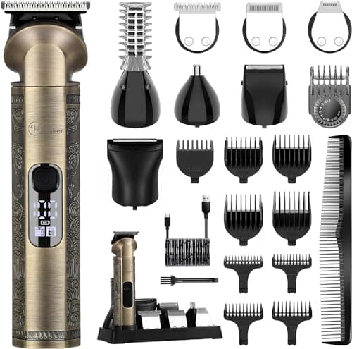 Hatteker Beard Trimmer Kit Professional Hair Clipper Zero Gapped T-Blade Electric Razor Shaver for Nose Ear Body Face Mustache Trimmer for Men Cordless Grooming Kit Waterproof 8 in 1
