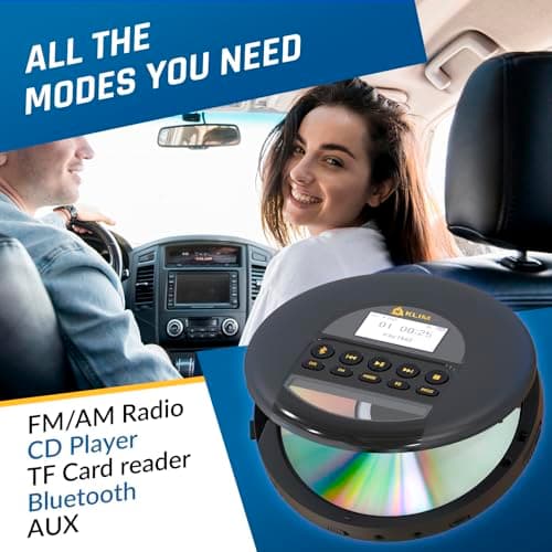KLIM Nomad - New - Portable CD Player with Long-Lasting Battery - with Headphones - Radio FM - Compatible MP3 CD Player Portable - TF Card Radio FM Bluetooth - Ideal for Cars - Gold — view 3