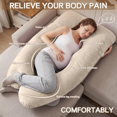 GRANDMA SHARK U-shaped Pregnancy Pillow, Full Body Maternity Pillow with Washable Velvet Cover for Back Hips Legs Support, Champagne — view 5
