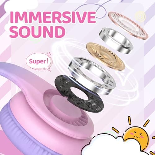 JoySpark Kids Headphones for School Toddler, 3.5mm Jack, Gradient Pink — view 2