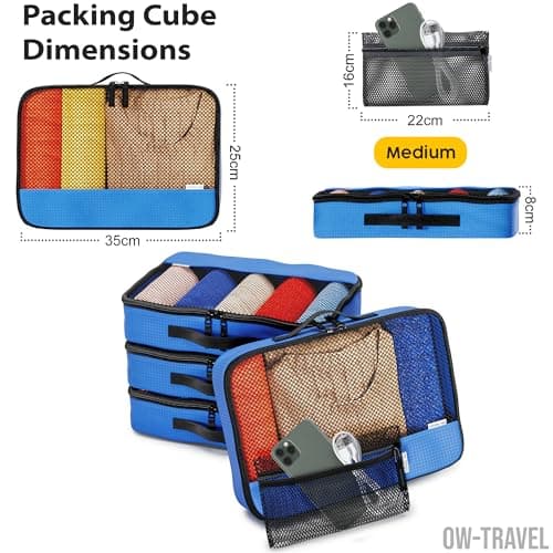 OW-Travel Packing Cubes for Suitcases 5 Pcs Blue Medium with Mesh Zip Pouch — view 4