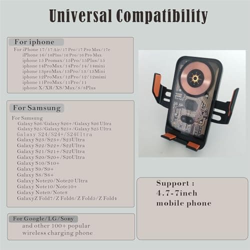 Car Phone Holder Wireless Charger, Wireless Car Charger Auto-Clamping 15W Fast Wireless Charging Car Mount for iphone 17 16 15 14 13 12 Pro Max,Samsung Galaxy Series S26 Ultra S25 S24 S23 S22 J-Clip — view 2