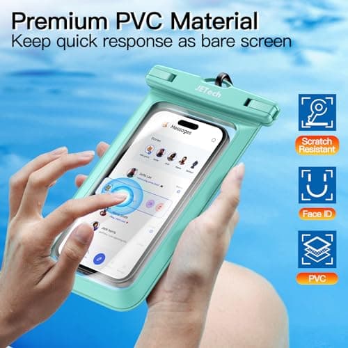 JETech IPX8 Waterproof Phone Pouch, Dry Bag, Black+Green, 2-Pack — view 4