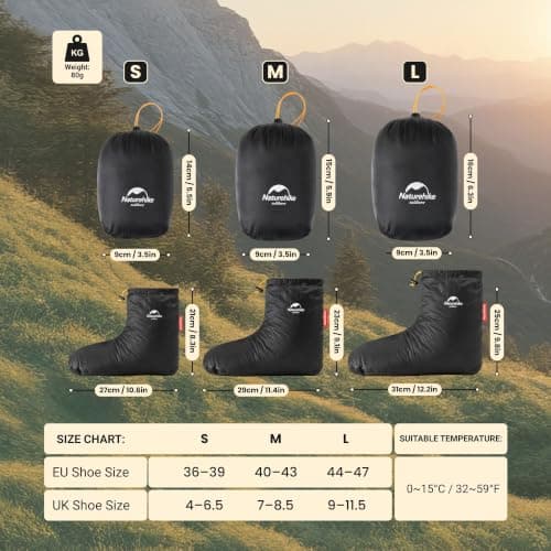 Naturehike White Goose Down Footwear Black Small EU 36-39 – Lightweight Thermal Down Foot Covers for Camping & Travel — view 3