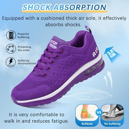 Running Shoes Womens Trainers Walking Shoes Air Cushion Athletic Sneakers Ladies Breathable Mesh Sport Sneakers Lightweight Non Slip Casual Tennis Workout Jogging Gym Trainers Purple — view 4