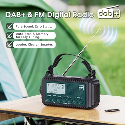 ROCAM Wind Up Solar Radio, DAB/FM Radio with 5000mAh Rechargeable Power Bank, Solar Panel/USB/Hand Crank Charger, Battery Radio Portable, SOS Alarm & Flashlight for Camping Hiking Emergencies (Blue) — view 2