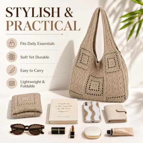 GASGYAI Crochet Beach Tote Bag for Women, Large Knitted Shoulder Bag — view 4