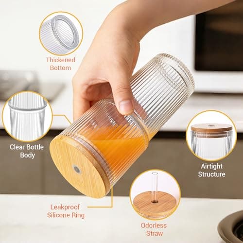 zxevg Iced Coffee Cup 2 Pack 600ml Wooden Lid Floral — view 6