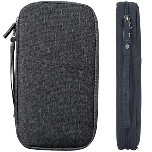 HSYTEK Passport Organiser with 8 Pockets, Waterproof Passport Cover, Travel Documents Organiser, Family Travel Organiser Documents for Flight Tickets, Money, Mobile Phone, Credit Cards, ID, Travel