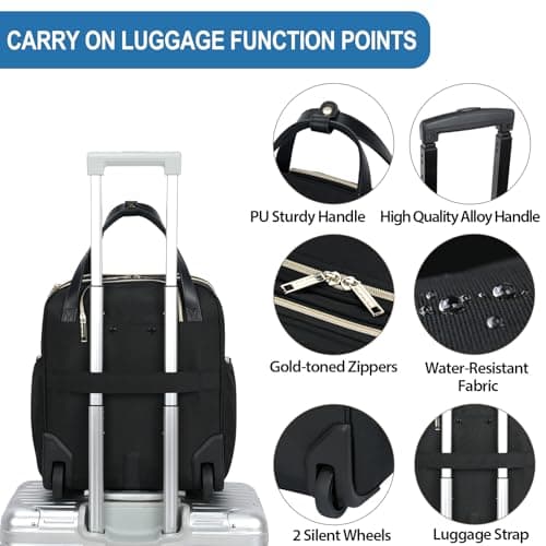 EMPSIGN 16" Underseat Cabin Bag with Wheels, Black-Gold Zipper — view 3