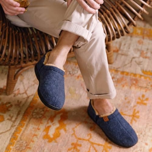 LongBay Men's Slippers Warm Memory Foam House Shoes Winter Gift Blue 6/7 UK — view 2