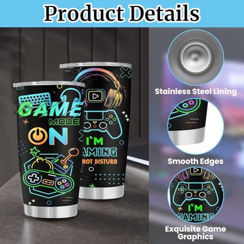 Boys Travel Mug 20oz, Gamer Cup with Straw and Lid, Insulated gaming cups, Gamer Gifts for Boys, Stainless Steel Coffee Travel Mugs for Ice Drinks, Ice Storage, Gaming Gifts for Kids Teenage Home — view 2
