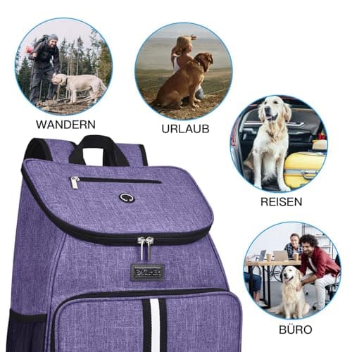 BAGLHER 丨Dog Travel Bag, Airline Approved Pet Supplies Backpack, Dog Travel Backpack Accessories Set with 2 Silicone Collapsible Bowls and 2 Food Baskets. Purple — view 6