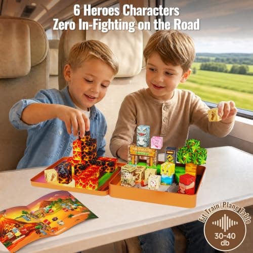Magnetic Blocks Travel Set for Boy: 49pcs Dinosaur Magnet Cubes Iron Case — view 5