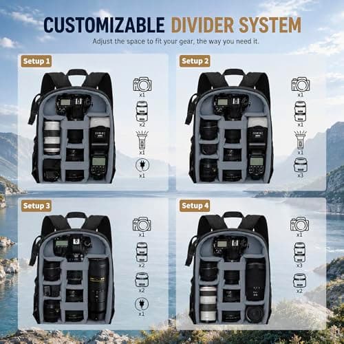IPEB DSLR Camera Backpack with Tripod Holder & Laptop Compartment, Water Resistant Travel Backpack for Photographers — view 3