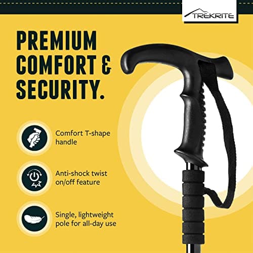 Trekrite Telescopic Walking/Hiking/Trekking Pole/Stick - Anti Shock T Handle Comfortable Unisex Suits all Ages (Single / 1pc) - UK Based Company — view 3