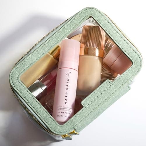 Hair Gain Cosmetics Bag | Travel Makeup and Toiletry Organizer | Large, Transparent, Portable, Waterproof | Vanity Case for Women and Girls - Mint Green — view 3