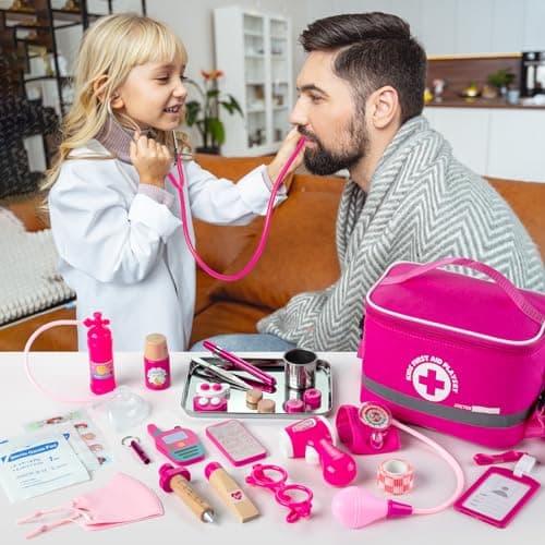 EFO SHM Doctors Set for Kids Age 3+, Kids Medical Kit with Realistic Stethoscope, Wooden Doctor Playset, Costume, Pretend Play Educational Toy Gift — view 2