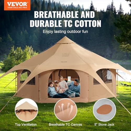 VEVOR Canvas Tent, 4 Seasons 5 m/16.4 ft, Canvas for Camping with Stove Jack, Family Camping Outdoor Hunting Party — view 2