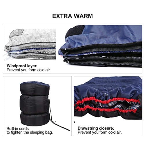 REDCAMP Cotton Sleeping Bag for Adults,3-4 Season,Thick,Navy Blue 4lbs — view 4