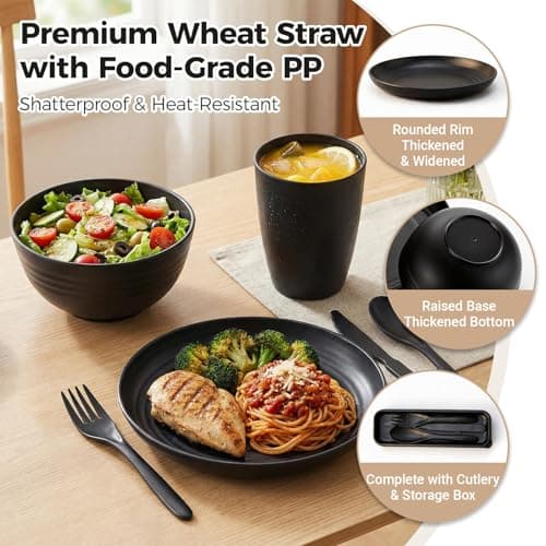 Plates and Bowls Set, Unbreakable Camping Tableware, 8 PCS Cutlery Set, Reusable Tableware Lightweight Plates Bowls Cups, Microwave & Dishwasher Safe, for Camping, Picnics — view 5