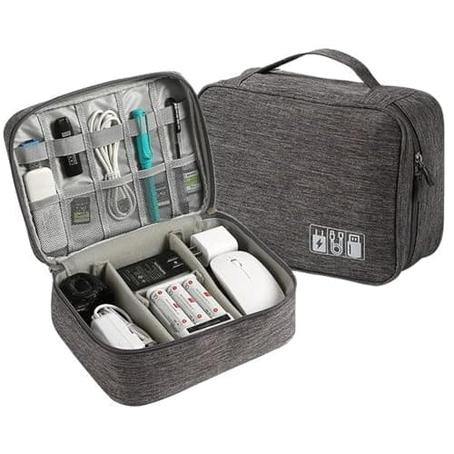 DSFIHJO Cable Organiser Bag Travel Digital Data Line Large Capacity Anti-Moisture Grid Multi-Functional Headphone Charger Storage for Tech Accessories(Burgundy) — view 6