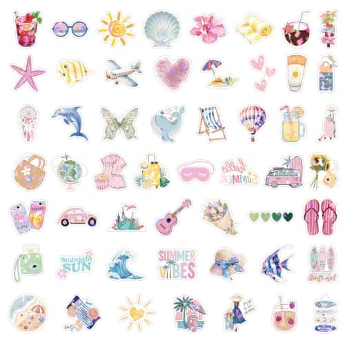 50 Pcs Summer Holiday Travel Stickers Aesthetic | Laser Film PET Waterproof Laptop Stickers for Water Bottle Scrapbook Luggage DIY Decor — view 2