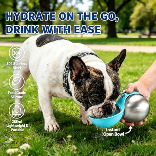 2-in-1 Portable Dog Water Bottle, Foldable Pet Travel Water Bottle for Walking, 285ML Pet Stainless Steel Drinking Bottle with Silicone Bowl, Water Dispenser for Hikes, Road Trips & Park Visits — view 3