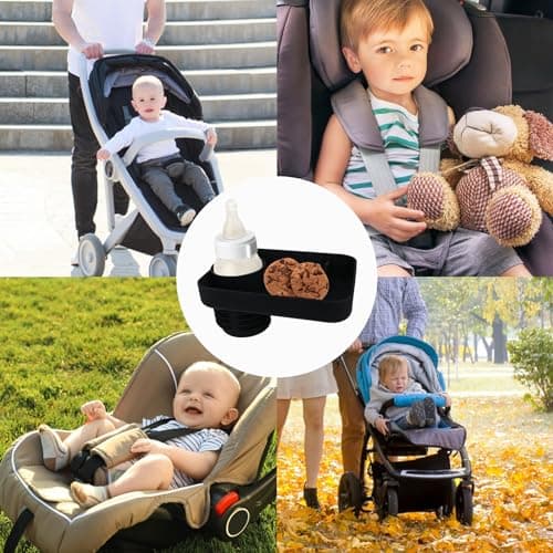 Child Cup Holder with Snacks Holder for Convertible Car Seats, 360° Convertible Cup Holders, Stroller Cup Holder with Snack Pod, Travel Snacks Food Plate Fits Most Car Seats Sofa, Black — view 6
