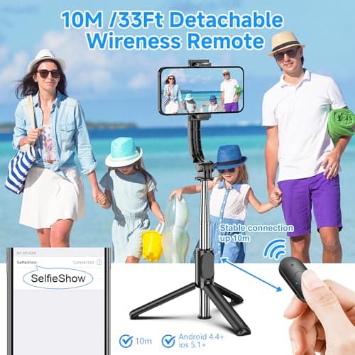 SelfieShow Selfie Stick, 4 in 1 Selfie Stick Phone Tripod Stand, 41 Inch 106cm Extendable and Portable Selfie Stick with Detachable Wireless Remote Compatible with iPhone 17 16 15/Galaxy/Huawei, etc. — view 3