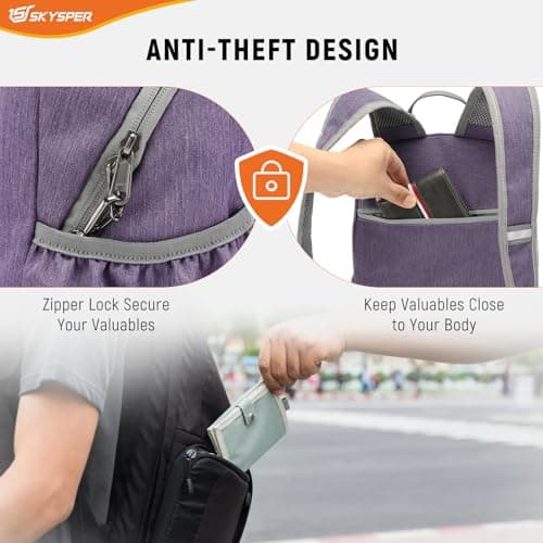 SKYSPER Small Anti Theft Hiking Backpack, 18L RFID Packable Travel Daypack Lightweight Foldable Rucksack for Walking Daytrip — view 3